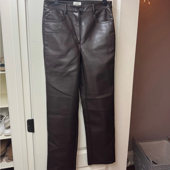 Aritzia Wilfred The Melina Vegan Faux Leather High Rise Pants Mocha Rich Brown - Picture 3 of 4